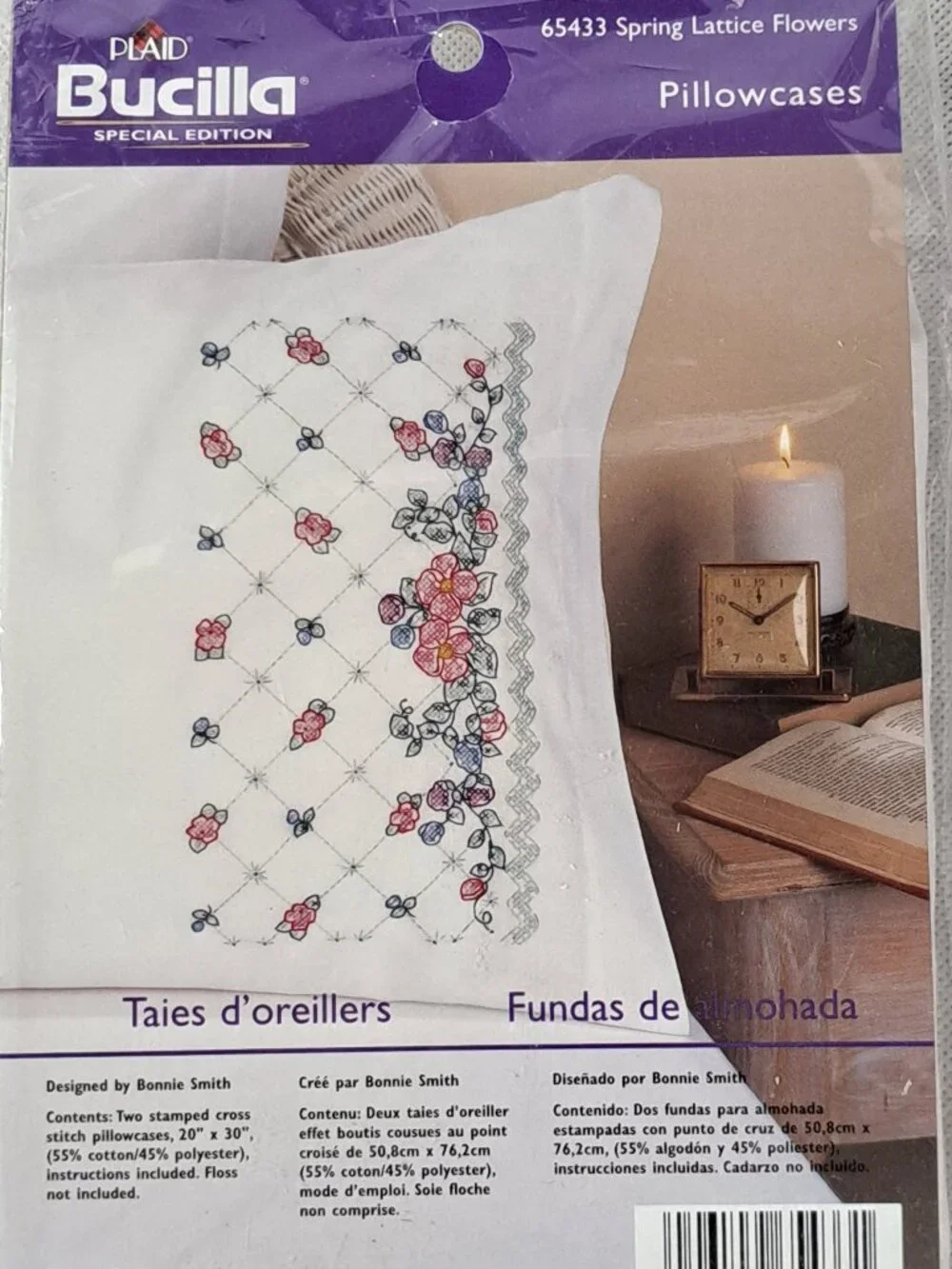 Bucilla Special Edition Spring Lattice Flowers Pillowcases 65433 20X30 NOS